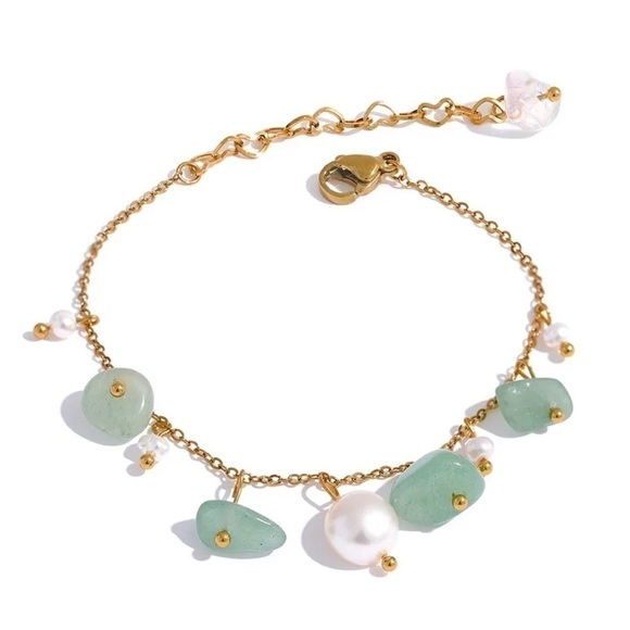 NEW 18k Gold Plated Gemstone Pearl Bracelet - Picture 1 of 6